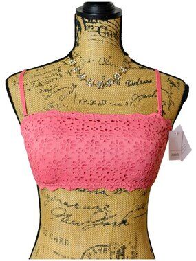 Auden Coral Bandeau S Pink Floral Lace Removeable Pad Adjustable Wireless New